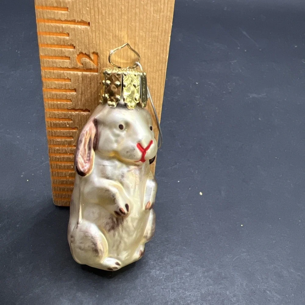 Vintage Christborn Germany Blown Glass Lop Eared Rabbit Christmas Ornament Cap